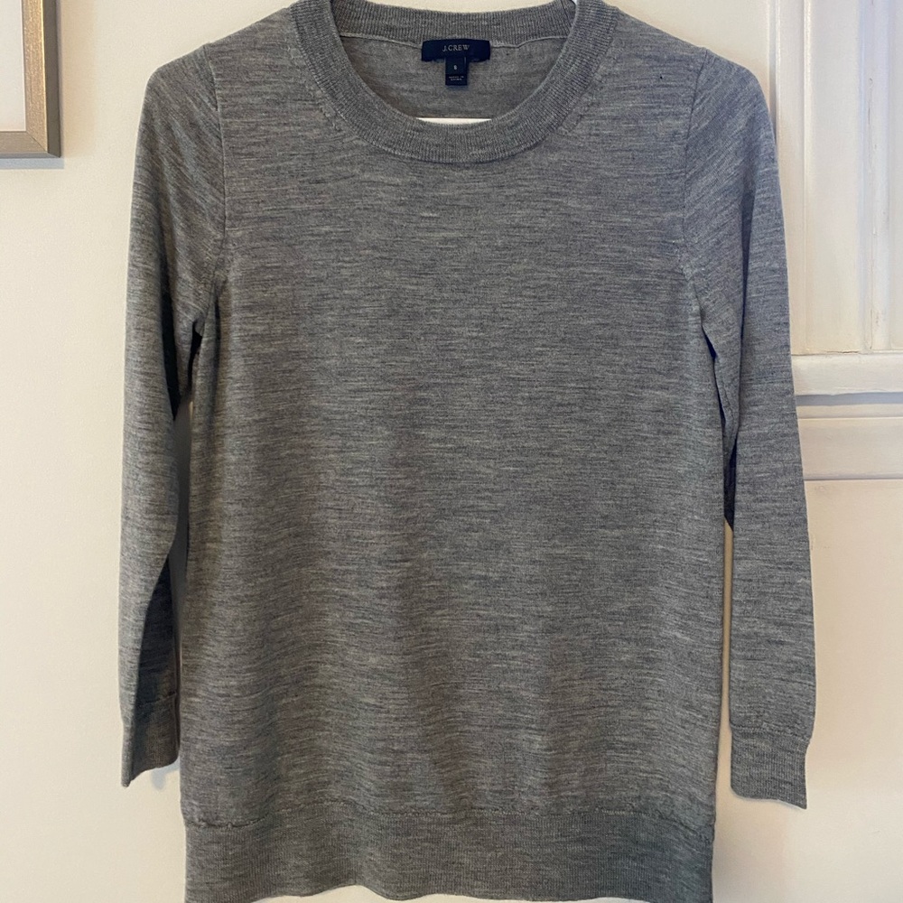 J Crew 3/4 Sleeve Gray Merino Wool sweater
